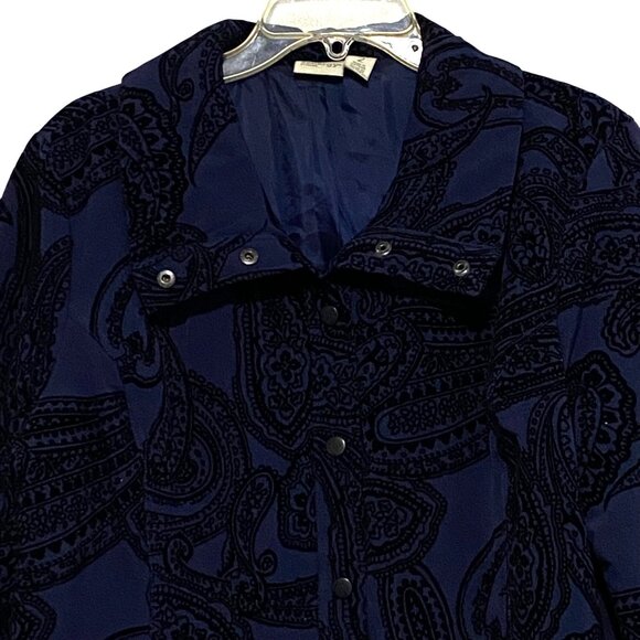 Chicos Zenergy Velvet Burnout Jacket Blazer Size 12 Blue Whimsigoth Paisley - Picture 2 of 8